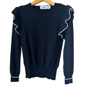 Sonia Rykiel 80s Vintage Ruffled Trim Wool Blend Sweater Size Small